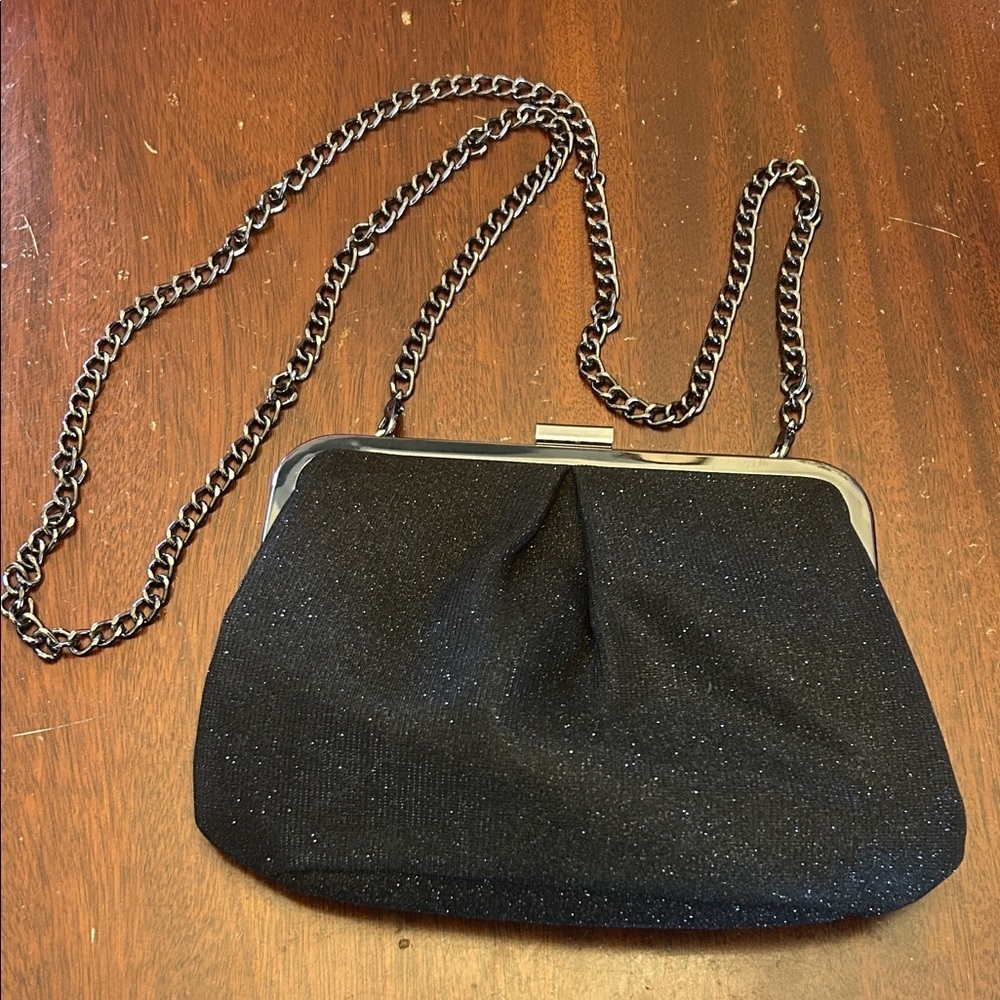 A New Day Black Sparkle Chain-Handle Evening Clutch EUC
